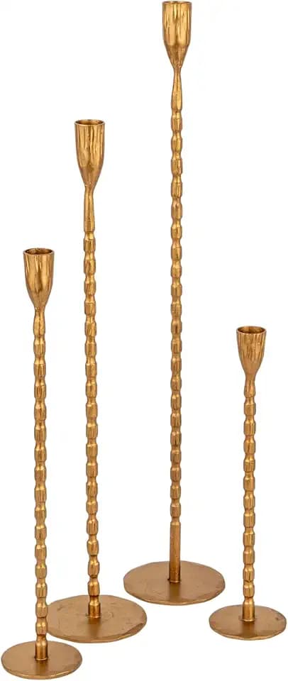 Creative Co-Op 4-Piece Hand-Forged Cast Metal Taper Holders, Gold Finish