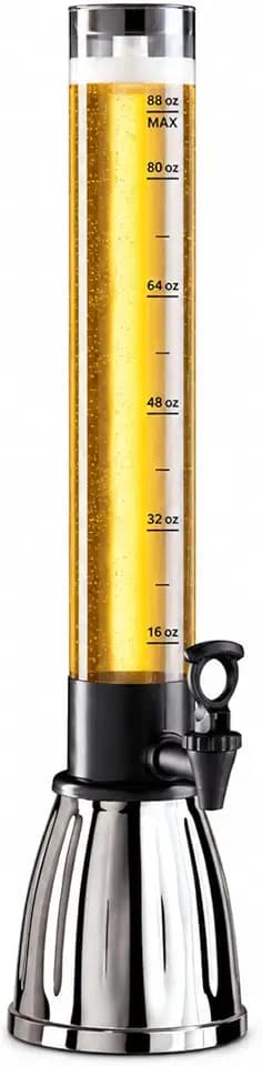 OGGI Beer Tower 3L/100oz - Beverage Dispenser with Spigot & Ice Tube, Margarita Tower, Mimosa Tower, Perfect Drink Dispensers for Parties, Drink Tower, Holds 6 Pints of Beer - Stainless