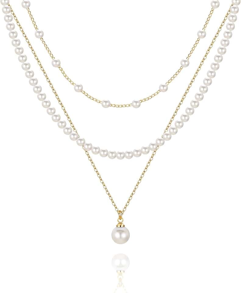 MJartoria Pearl Necklaces for Women, Dainty Layered Pearl Necklace Choker Trendy Jewelry Gifts for Wedding Birthdays Daily Wear
