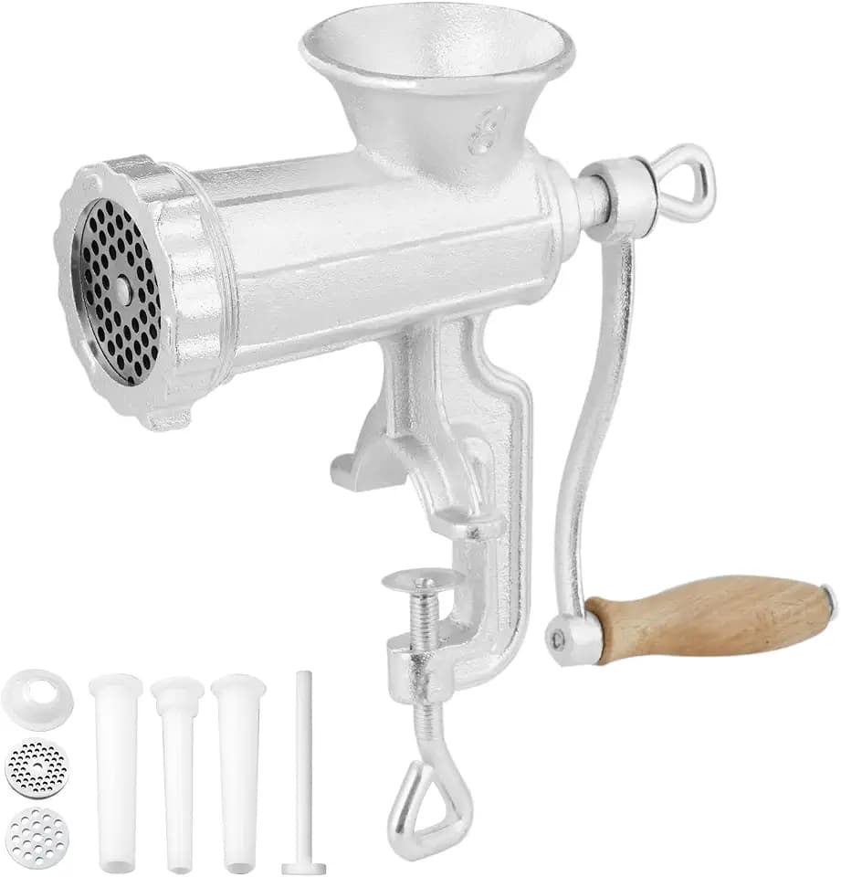 VEVOR Manual Meat Grinder, Heavy Duty Cast Iron Hand Meat Grinder with Steel Table Clamp, Meat Mincer Sausage Maker with 1 Cutting Blade, 2 Cutting Plates, 3 Sausage Tubes for Beef Pepper Mushroom