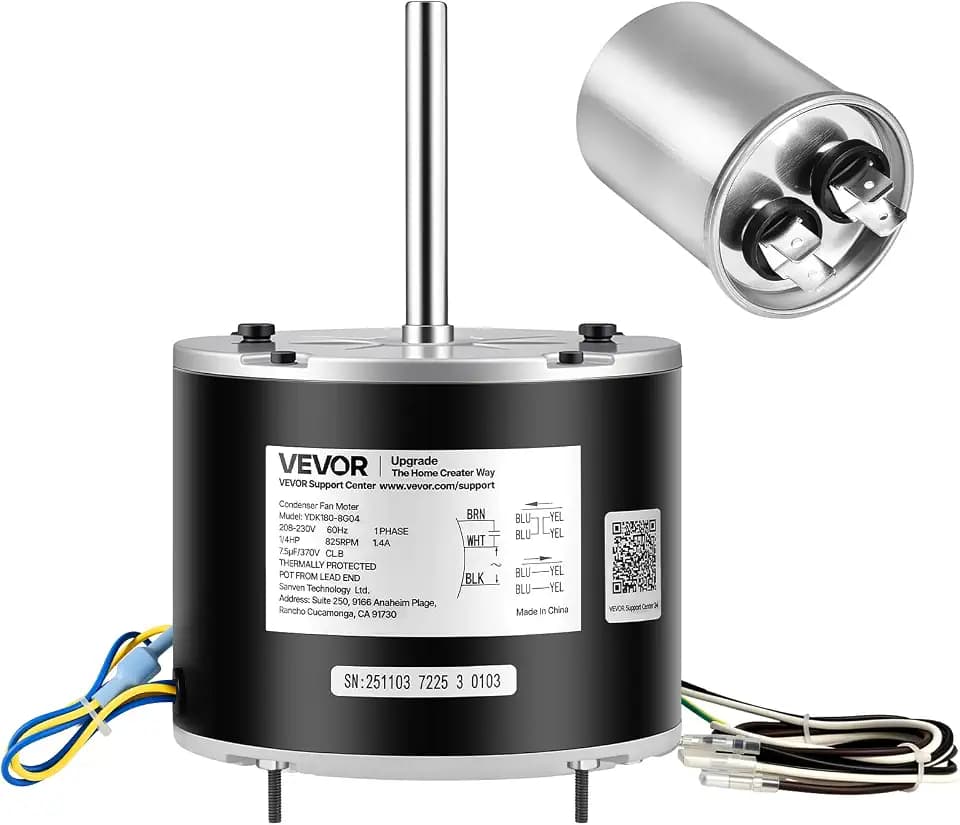 VEVOR Condenser Fan Motor with Capacitor, 1/4HP 825RPM 208-230V, Compatible with GE Genteq 5KCP39LFBE31S 5KCP39LFY534AS, Lennox 12Y65 (92W75), Carrier HC39GE242 HB39GQ232, Amana Janitrol 0131M00014PS
