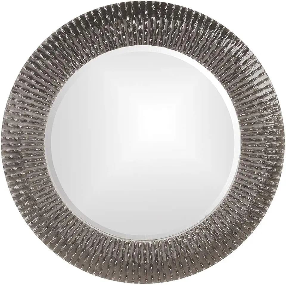 Howard Elliott Collection Bergman Large Round Wall Mirror, Charcoal Gray Finish with Starburst Effect, Modern Decorative Hanging Vanity Mirror for Living Room, Bathroom and Entryway, 32 x 32 Inch
