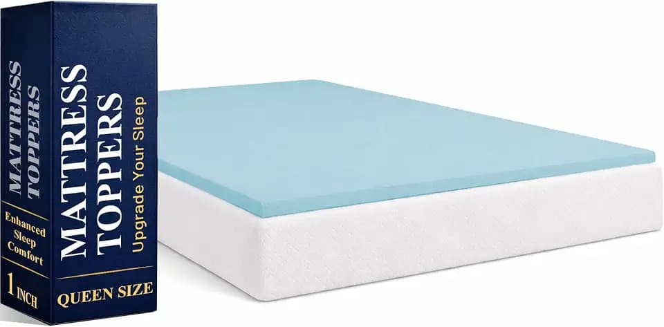 Greaton, 1-Inch Gel Memory Foam Mattress Topper, CertiPUR-US Certified for Superior Comfort and Support, Queen, Blue