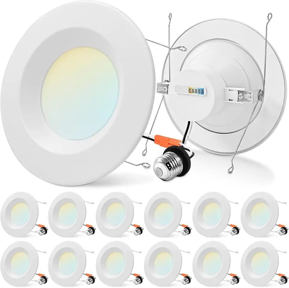 LUXRITE 5/6 Inch Retrofit LED Recessed Lighting, 17W=90W, 1500LM, 5CCT Color Selectable 2700K | 3000K | 3500K | 4000K | 5000K, Dimmable Can Light, CRI 90, Wet Rated, Energy Star, ETL (12 Pack)