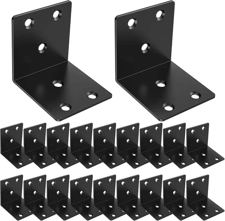 20 Pack 2" 90° Black L Brackets, Heavy Duty Corner Braces for Wood