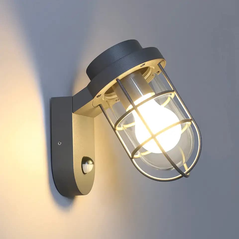 DAWALIGHT Außenleuchte mit Bewegungsmelder IP44 Wasserdichte Außenleuchte Aluminium mit Sauberes Glas Wandleuchte Bewegungsmelder Außen Sensor Wandleuchte E27 für Garten Flur Terrasse, Dunkelgrau