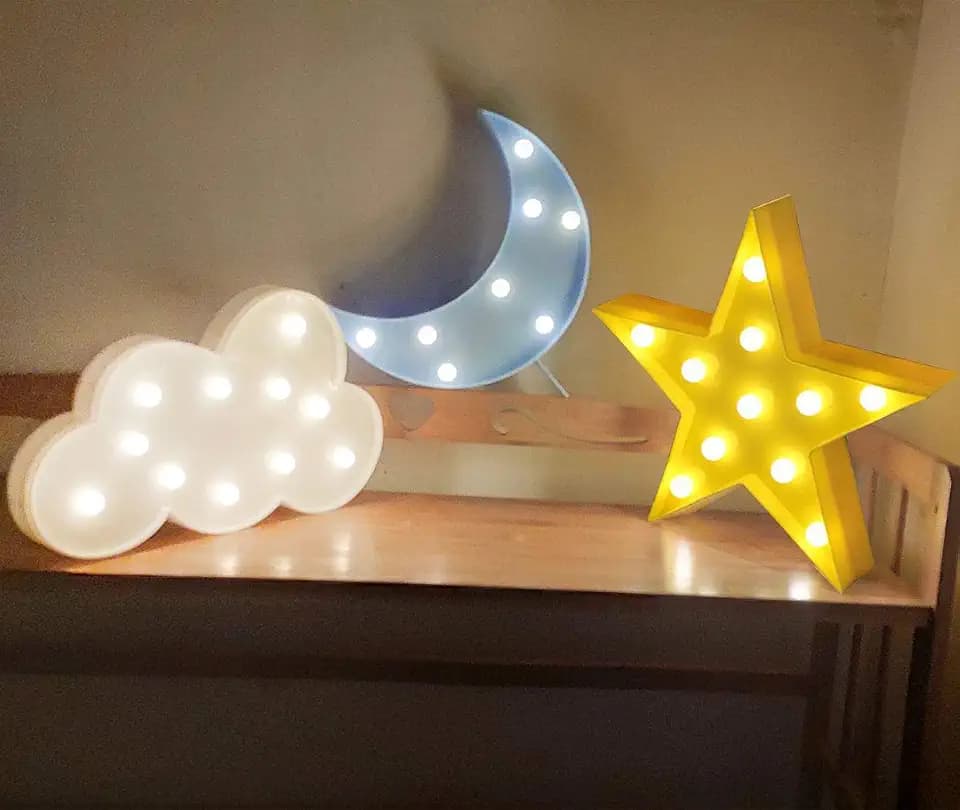 AUSAYE 3PCS LED Marquee Night Lights,Crescent Moon Star Cloud Lamp