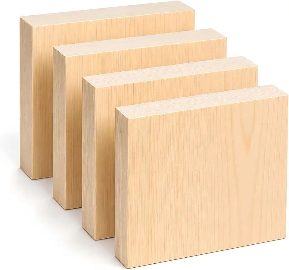 Unfinished Wood Blocks 4 Pack, 6 x 6 x 1 Inch Wood Carving Blocks