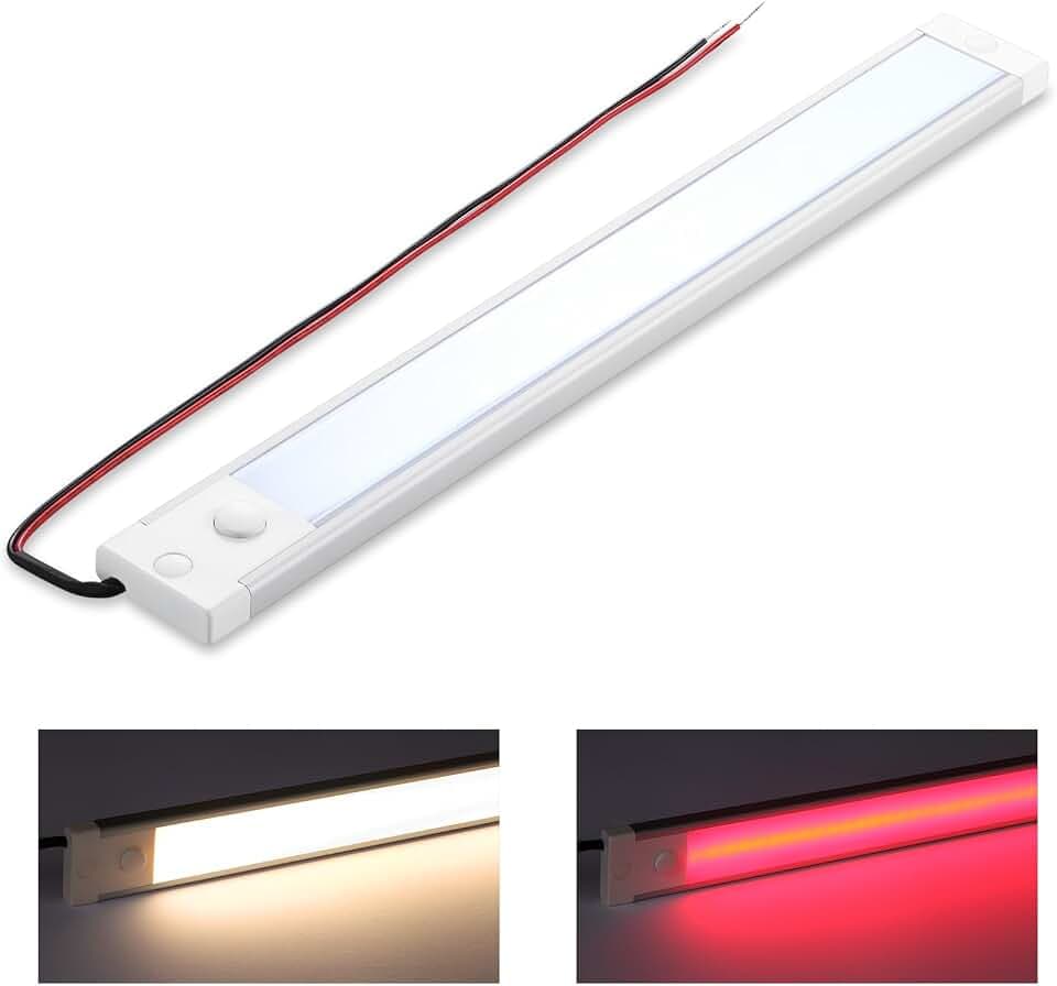 acegoo 12V LED Unterbauleuchte Wohnmobil Lampe Dimmbar Mit Integriertem Dimmschalter&Rotes Nachtlicht, unter Schrank Leuchten für Boot Yacht Wohnwagen Camper LKW, 305mm(3000K)