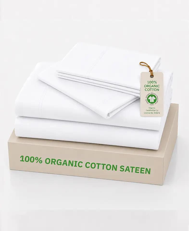 California Design Den Soft 100% Organic Cotton Full Size Bed Sheets, White