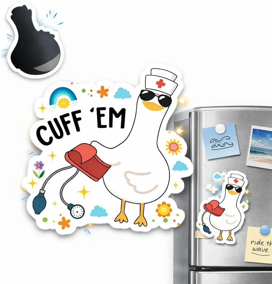 Funny Goose Fridge Magnet “Cuff ’Em”, Pick Your Mood Meme Animal Refrigerator Magnet with Premium Coated Art Paper & Strong Magnetic Backing, Kitchen Office Locker Decor Gift
