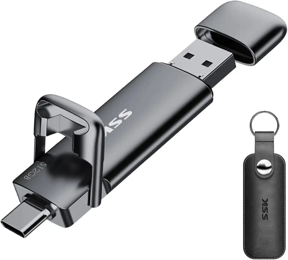 SSK USB-C Externe SSD 512GB, bis zu 550 MB/s, schneller Dual USB-C/A Stick