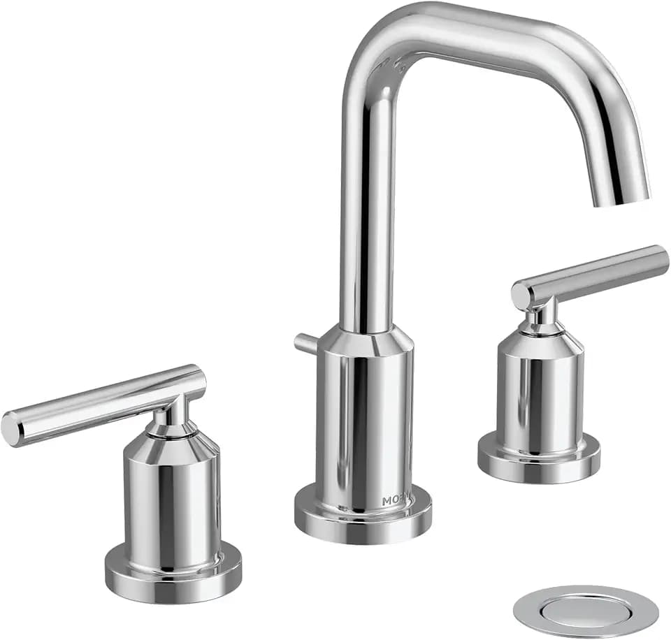 Moen Gibson Two-Handle High Arc Widespread Modern Bathroom Sink Faucet for 3-Hole Setups with Valve Included, Chrome, TV6142