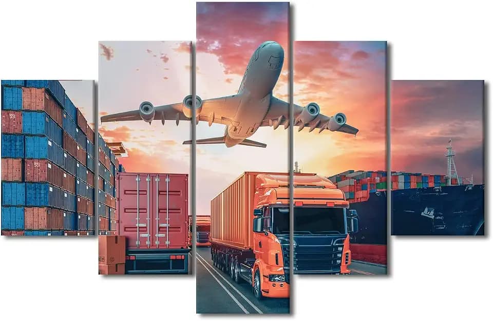 TUMOVO 5 Panel Canvas Wall Art Modern Art Transportation and Logistics Picture Poster for Living Room Decorations, Shipping Container Artwork Stretched Framed Ready to Hang, 60" Wx40 H