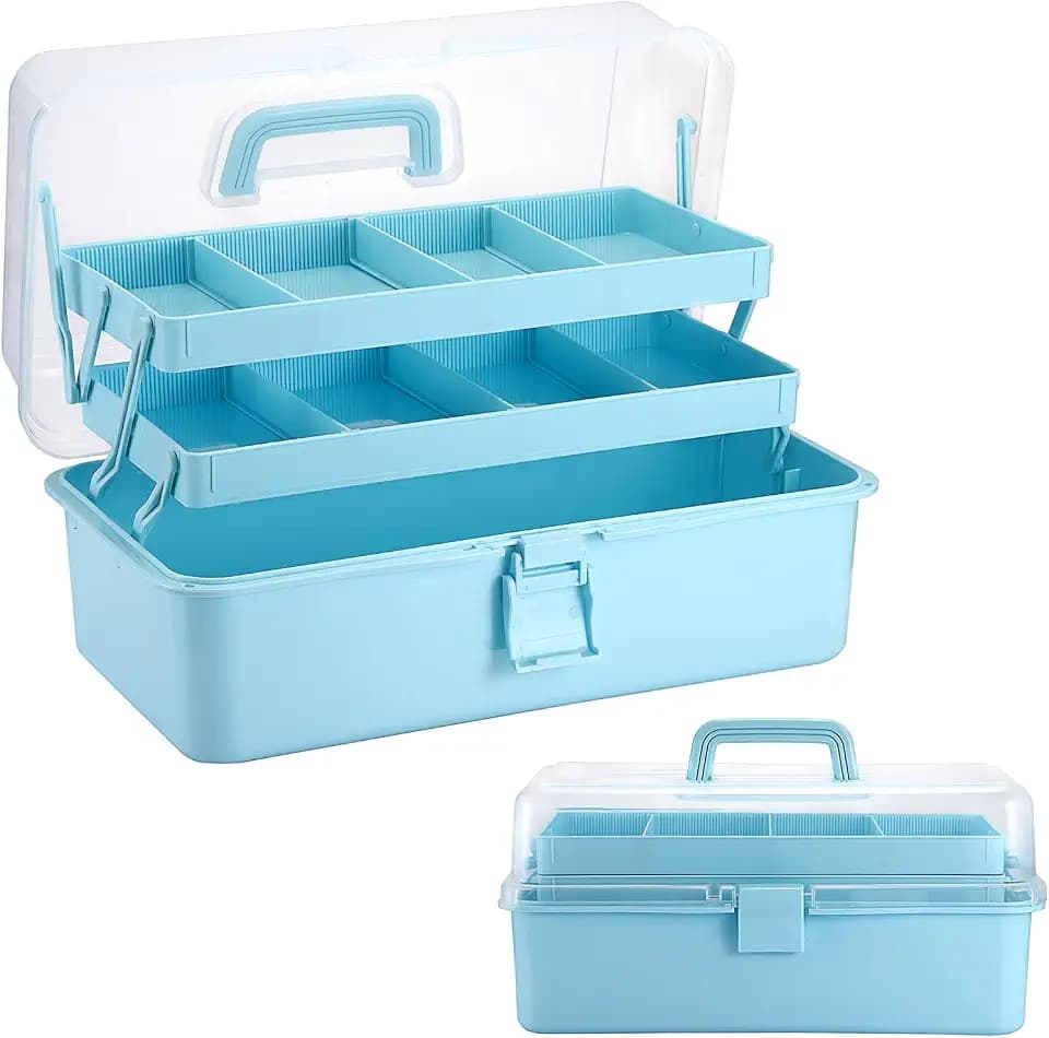 Tackle Box, 16-Inch Extra Large Art Storage Box with 3-Layer Folding Trays