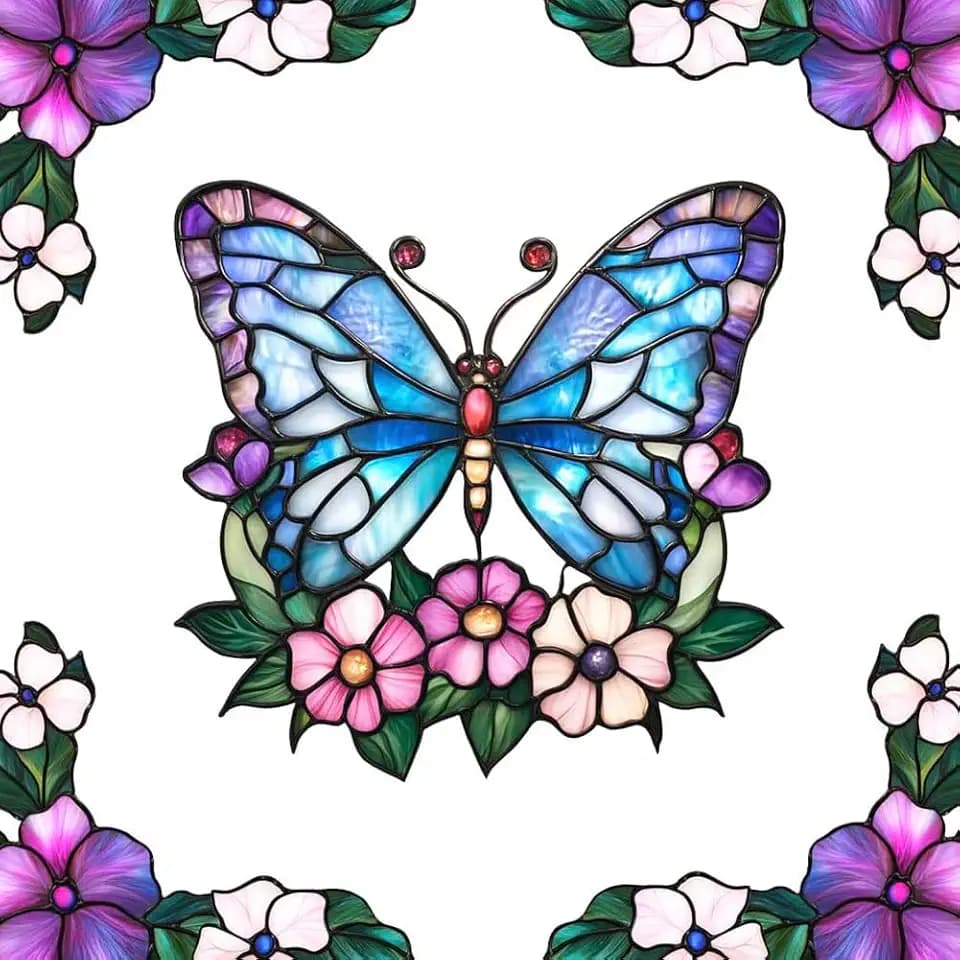 Pack of 5 Stained Double-Sided Glass Window Clings Non Adhesive Static Flower Hummingbird Window Decals Sliding Glass Door Stickers Film to Prevent Bird Strikes for Office Bathroom