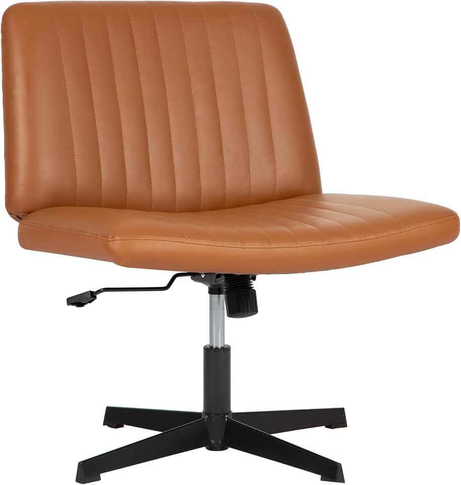 BestOffice Criss Cross Chair Comfy Armless Cross Legged Office Chair No Wheels Desk Chair Wide Adjustable Swivel Computer Task Vanity Chair for Reading, Computer Gaming, Home Office, Vanity, Brown