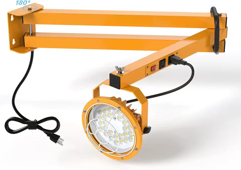 HYPERLITE LED Loading Dock Lights: 60W 6600lm LED Dock Light with 45'' Swing Folding Double Arm - 360° Rotatable LED Lamp Head - ETL Listed for Trailers Docks Warehouses Container