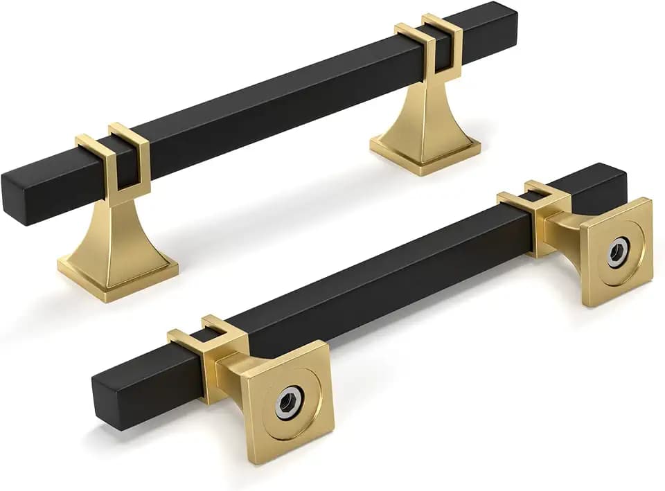 homdiy Black and Gold Cabinet Pulls 3-3/4" Black and Brass Cabinet Pulls