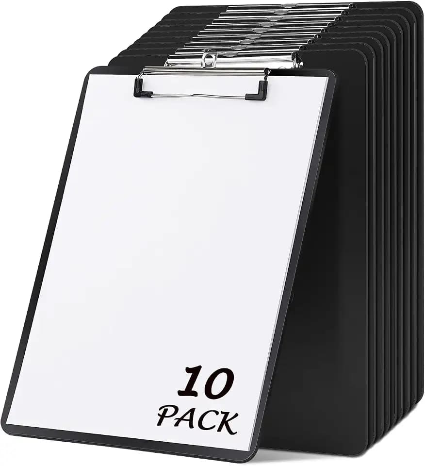 10 Pack Plastic Clipboard, 8.5x11 Clip Board, Black