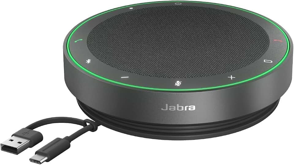 Jabra Speak2 75 schnurlose Bluetooth-Freisprechlösung, 4 Mikrofone mit Geräuschunterdrückung, 65 mm Breitband-Lautsprecher, Super-Breitband-Audio, Funktioniert mit Google Meet, Dunkelgrau