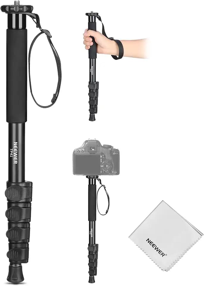 NEEWER Kamera Einbeinstativ Monopod, 155cm tragbares Reise Video Einbein Stativ aus Aluminium, professioneller 1/4Zoll 3/8Zoll Schraubenadapter für DSLR Camcorder, Reinigungstuch, Maximal 8kg, TP41