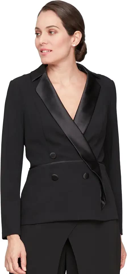 Alex Evenings Women's 3/4 Sleeve Tuxedo Top With Tie Waist, Formal Blouse (Petite and Regular Sizes)
