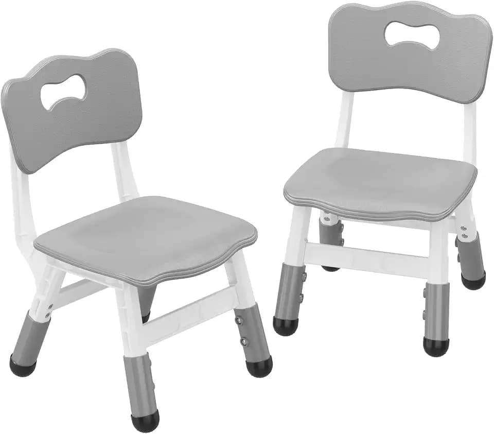 2-Pack Height-Adjustable Kids Plastic Chairs – Ergonomic Backrest, Non-Slip Feet,Durable, 82Kg Weight Capacity – for Home, Kindergarten, Classroom & Activities