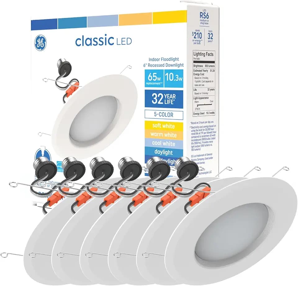 GE LED Recessed Downlight Fixture, RS6 Indoor Floodlight, Multi Color (6pk)