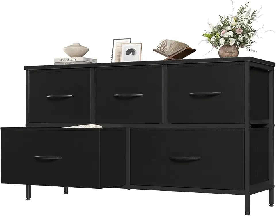 OLIXIS 5 Drawer Black Dresser for Bedroom, Closet Chest Organizer Furniture