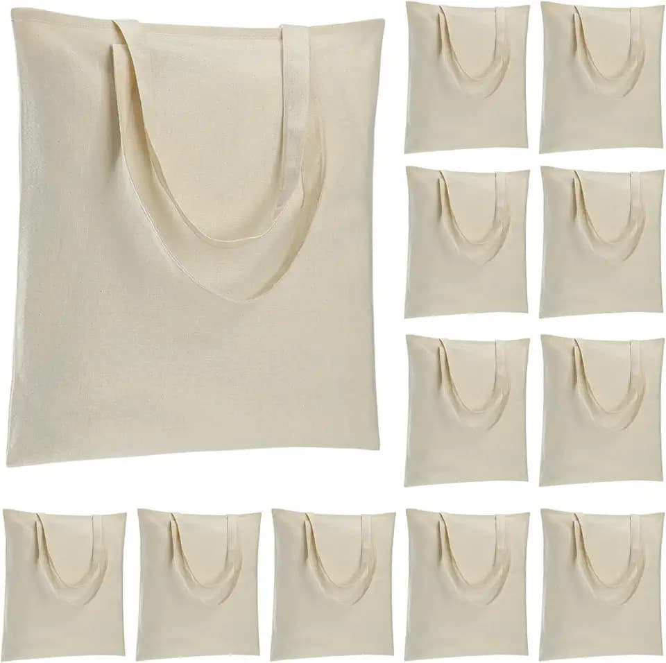 Carbrea 12 Pack Large Canvas Tote Bags Bulk, Reusable Grocery Bags - Beige
