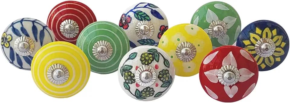 Royal Kraft Vintage Multicolor Hand Painted Ceramic Pull Knobs for Kitchen Cabinet, Door & Drawer, Wardrobe, Cupboard (10 Designs x 2 pcs = 20 knobs) Sknob023_20