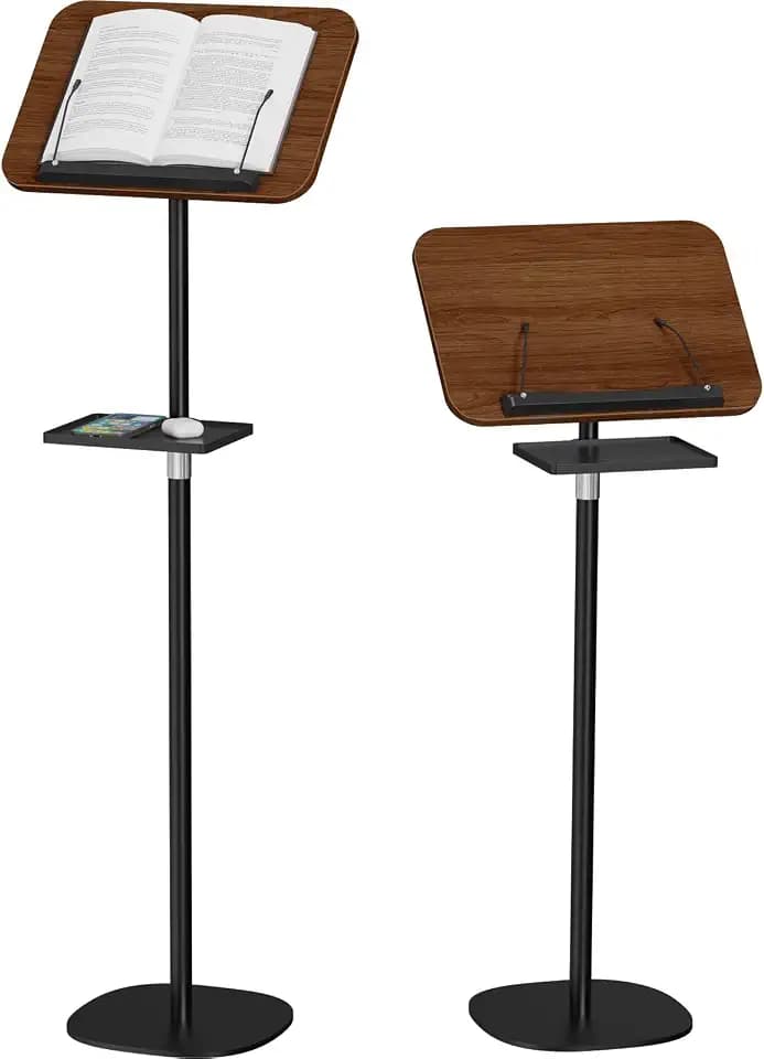 Snughome Floor Book Stand with Removable Tray, Wood Standing Book Stand for Reading, Height Adjustment 21"-51", Music Stand Cookbook Stand Textbook Stand Laptop Stand Book Holder for Display