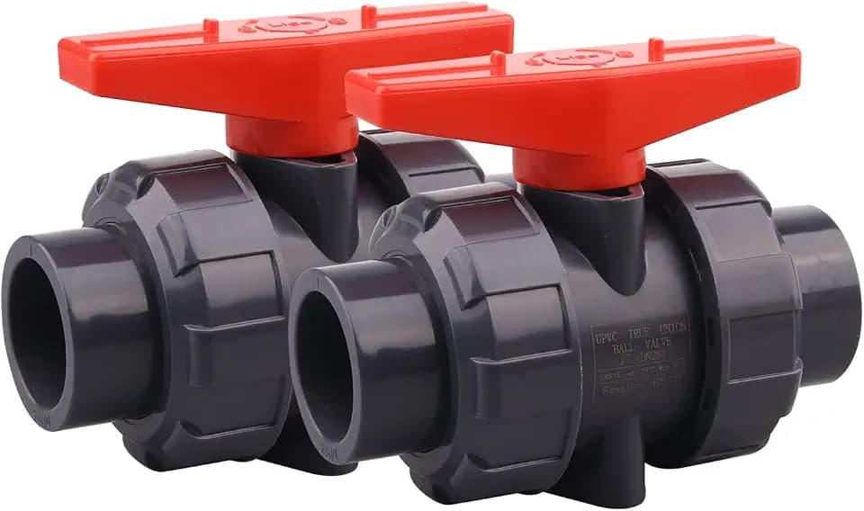 DERNORD 2 Pack PVC True Union Ball Valve with Full Port, EPDM O-Rings, and Reversible PTFE Seats,Rated at 200 PSI (1 inch Socket)