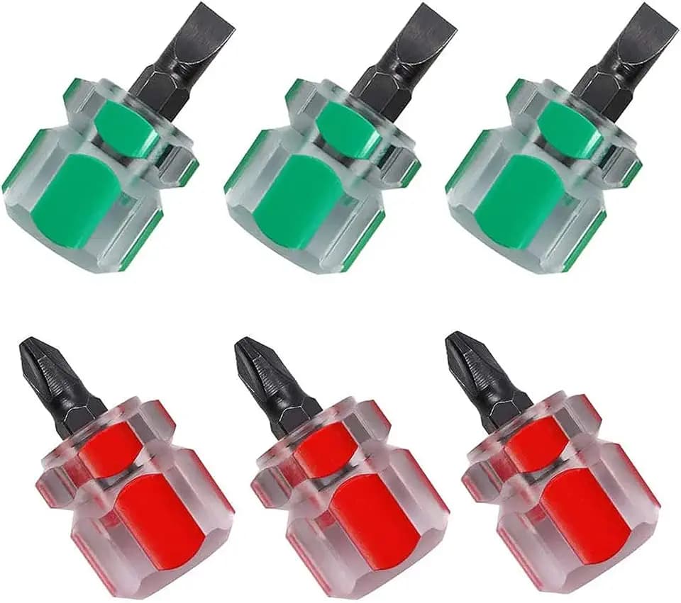 Stubby Screwdriver,3Pcs Mini Flat Head and 3Pcs Cross Head Short, Mini Sewing Machine Screwdriver for Snarrow Place (Red+Green)