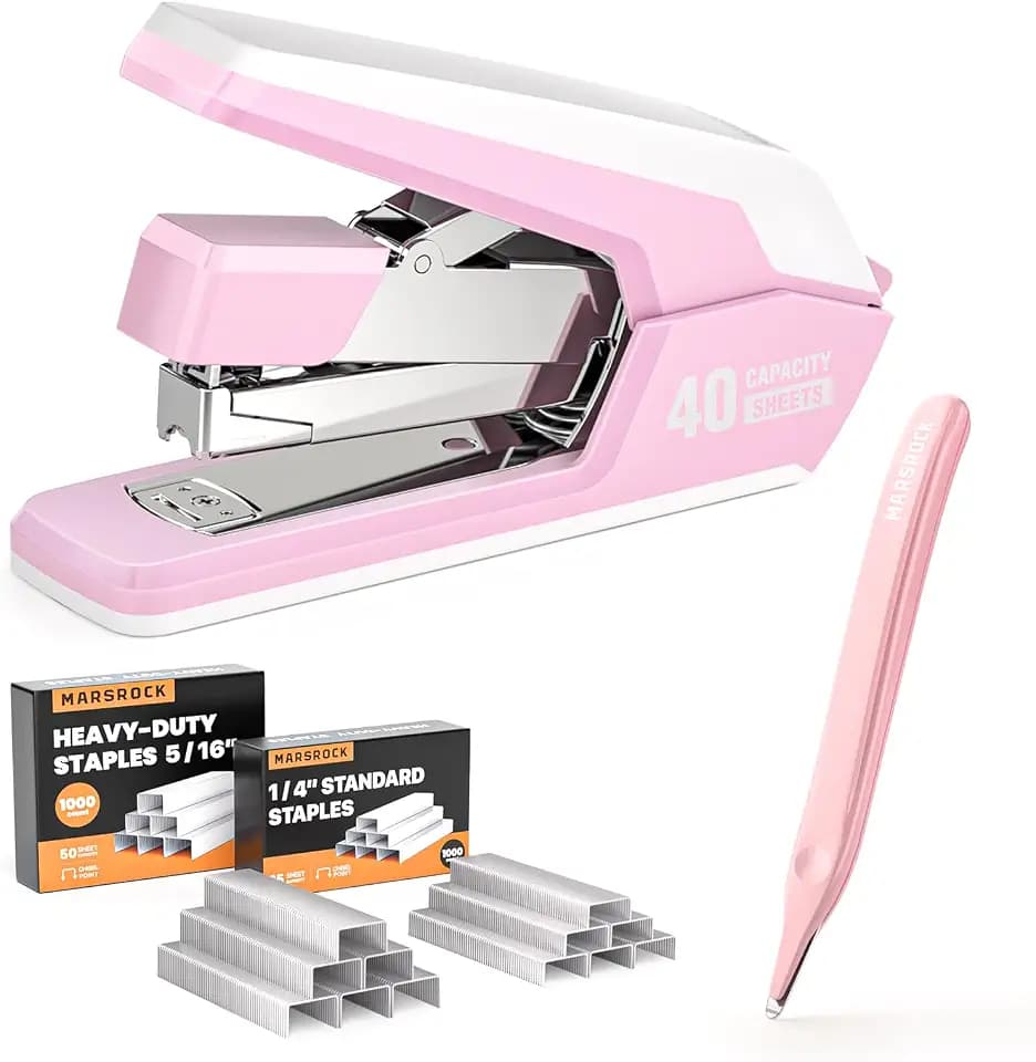 Marsrock Heavy Duty Stapler for Desk with 40-50 Sheet, 2000 Staples, Pink