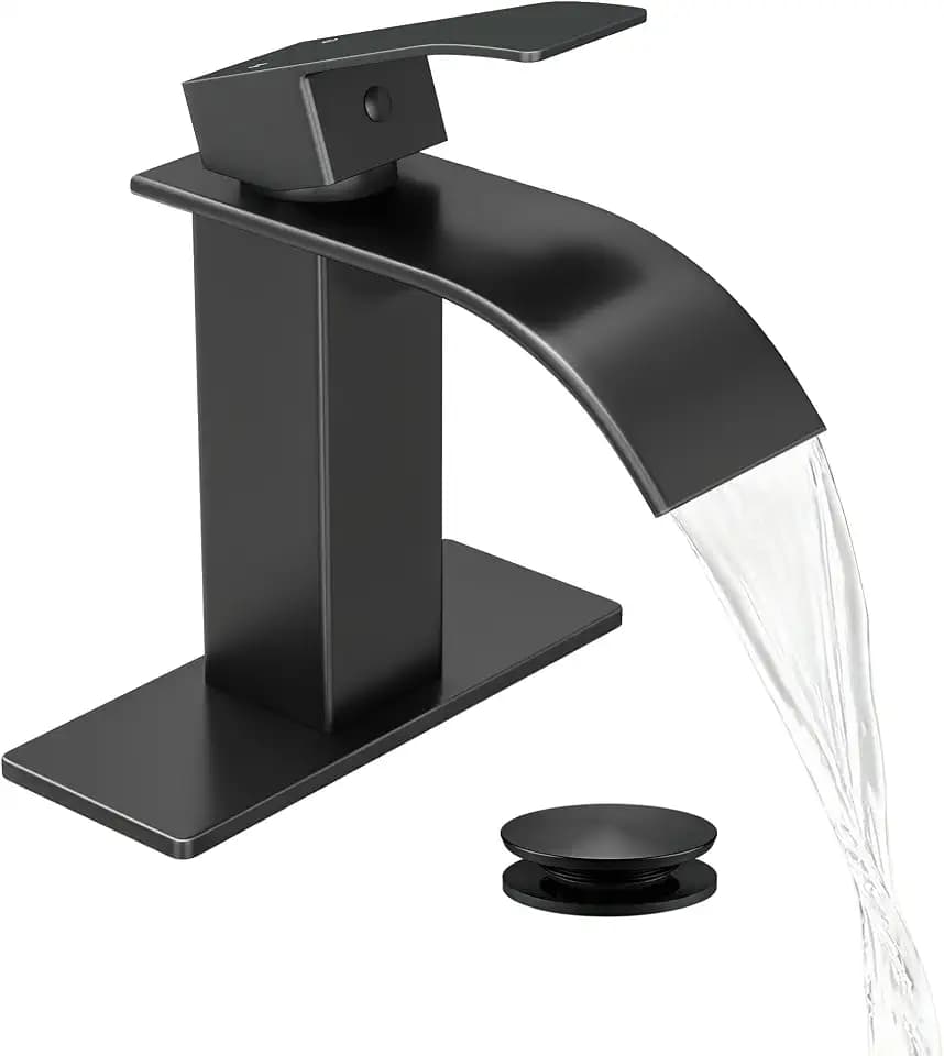 Fransiton Waterfall Single Handle Bathroom Sink Faucet Black