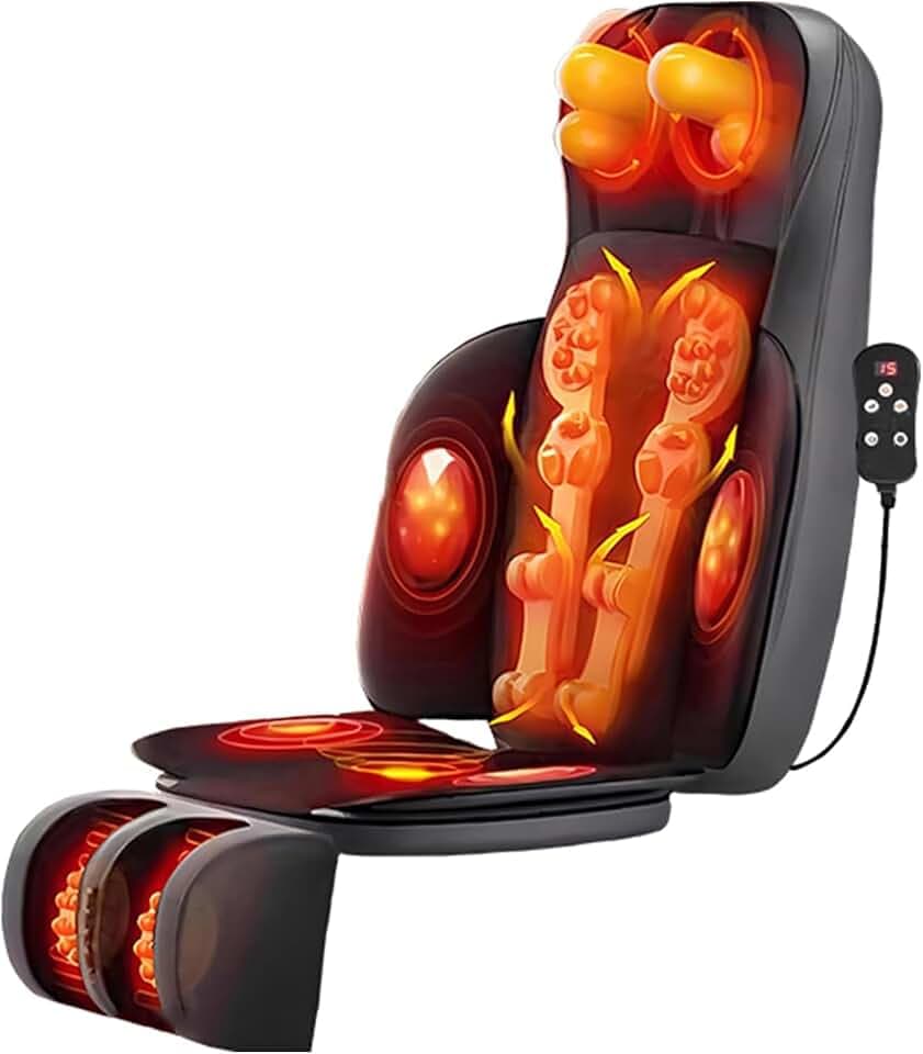 Rückenmassagegerät mit Wärme, 3D-Knetmassage-Stuhlkissen, Tiefengewebe-Knetmassage-Sitzkissen für Körper und Nacken, mit beweglichem Multifunktions-Bein- und Fußmassagegerät für Büro (Schwarz)