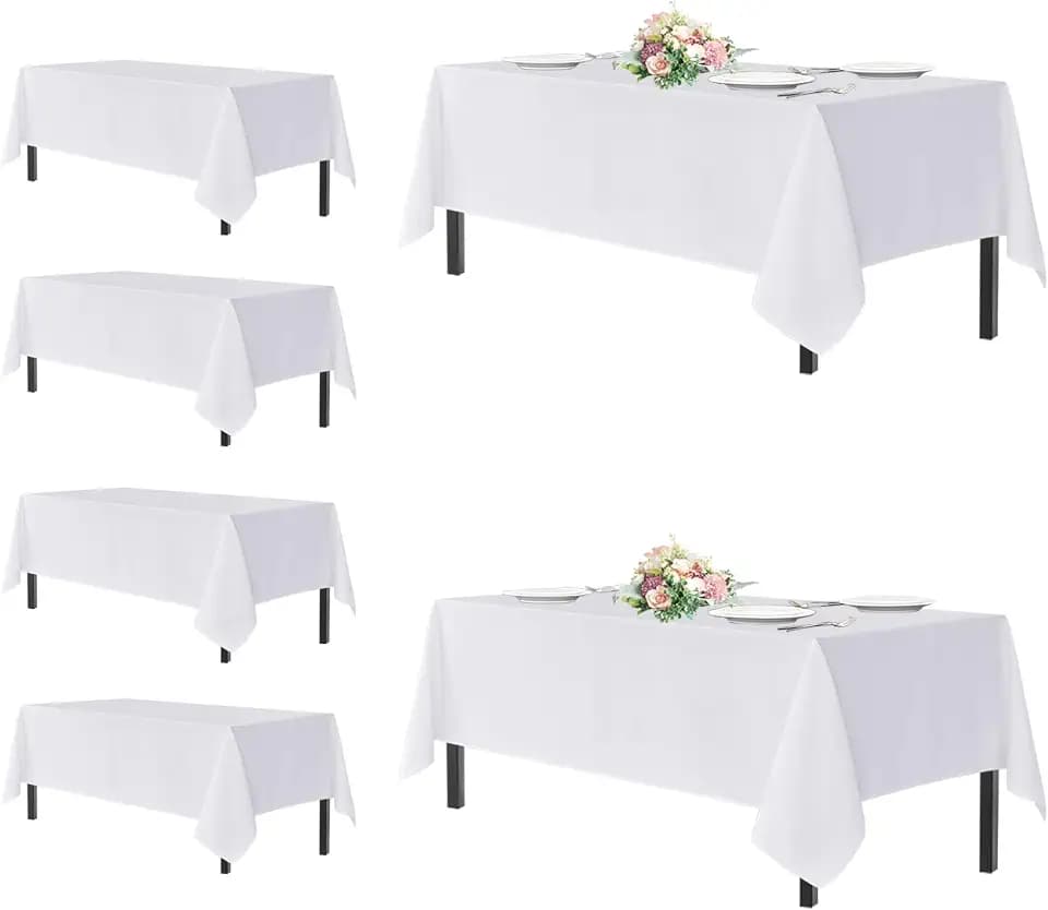 sancua White Table Cloths Rectangle, 6 Pack Tablecloths for 6 Foot Tables