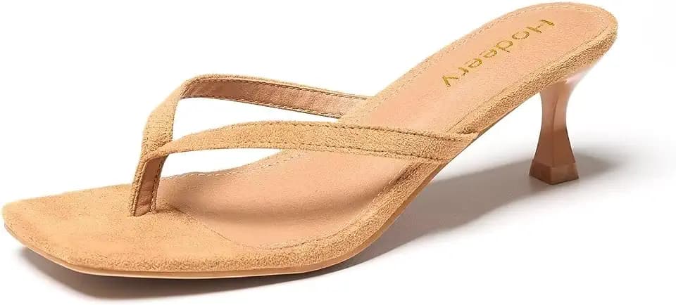 Women's Kitten Heels Thong Sandals Open Square Toe Flip Flop Low Heels 2.5 Inch Slip On Sexy Women Dressy Slide Shoes for Casual