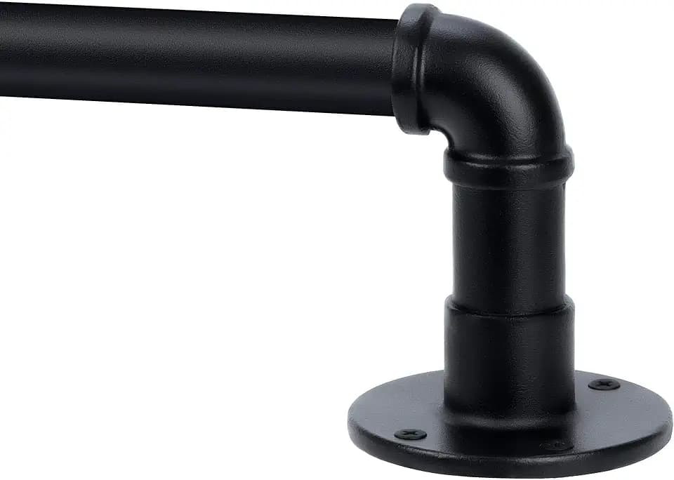 Industrial Curtain Rod Set with Brackets, 1 inch, 30-144" - Black Rustic Outdoor Hanging Curtain Rod for Windows 66 to 120