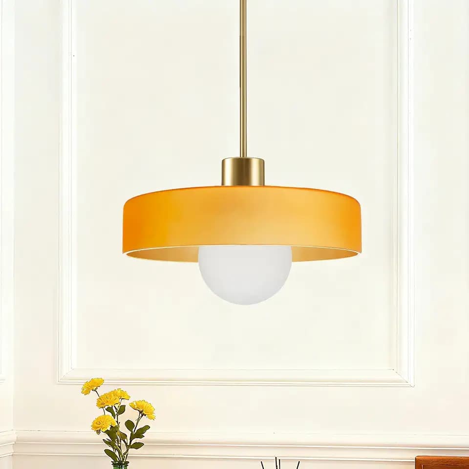 Pendant Lights Kitchen Island: Mid-Century Modern Hanging Light Fixture - Glass Pendant Lamp for Entryway Dining Room Over Table Bedside (Orange, 25cm/9.84inch)