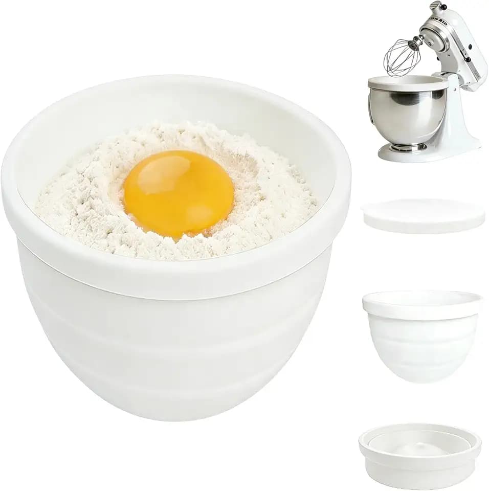 Upgraded Collapsible Silicone Bowl Liners for 5 Qt KitchenAid Tilt-Head Stand Mixer - 1 Liners with Airtight Lids, Heat-Resistant Mixer Accessories (white)