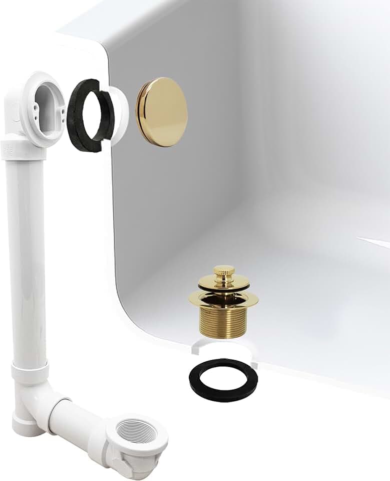 Westbrass A494244H-01 Sch. 40 PVC Bath Waste & Overflow Assembly with Illusionary Faceplate and Twist & Turn Drain Plug, Polished Brass