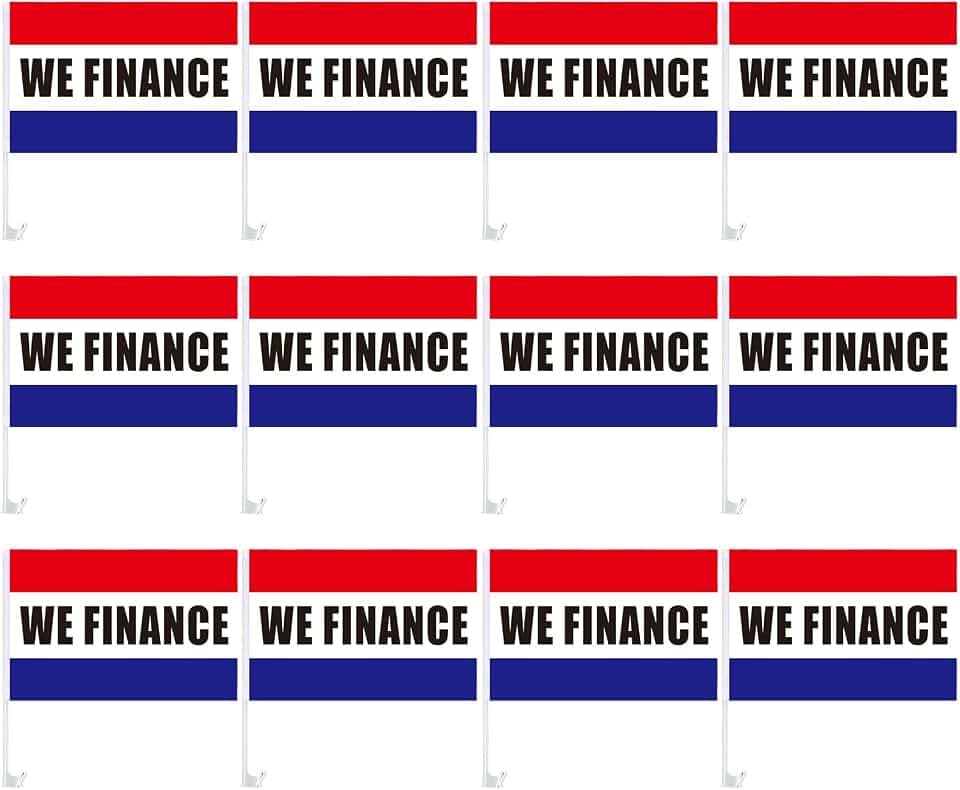 SmoothNovelty 12 Pcs Window Clip on Flag Car Sale Sign, We Finance