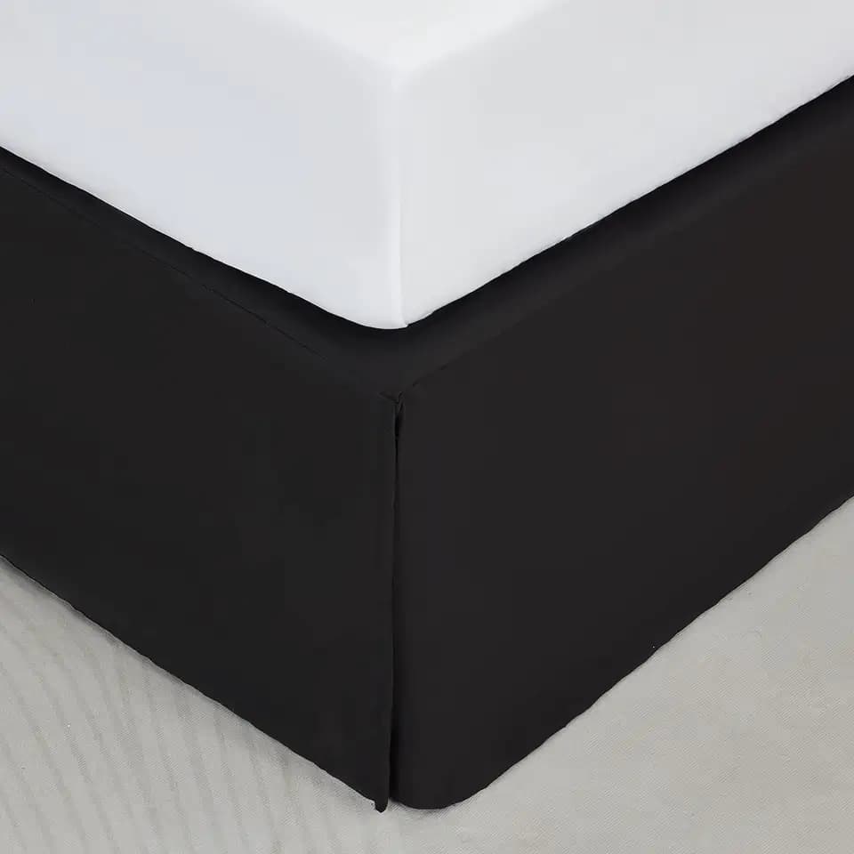 SONIVE King Bed Skirt,Solid Pleated Dust Ruffle 15'' Drop Black
