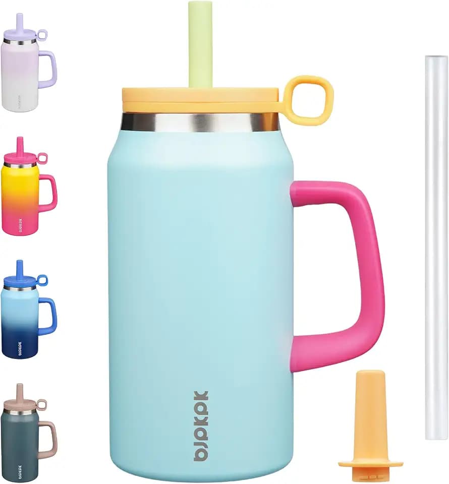BJPKPK 50 oz Insulated Tumbler with Handle, Straw & Lid, Stainless Steel