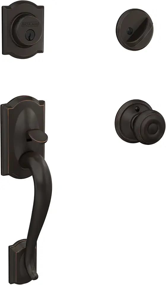 SCHLAGE Front Door Entry Handleset, Georgian Knob, Aged Bronze