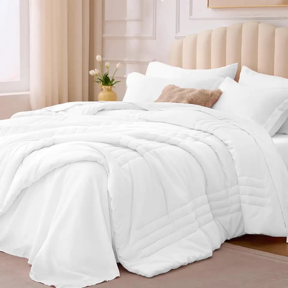 Twin Comforter Set with Sheet White, 5 Pieces Bed in a Bag