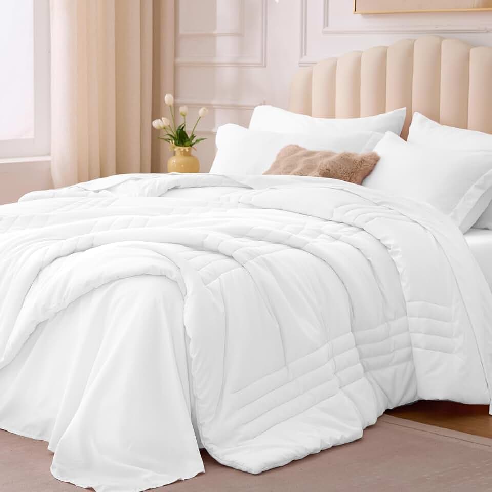 Twin XL Comforter Set with Sheets White, 5 Pieces Bed in a Bag